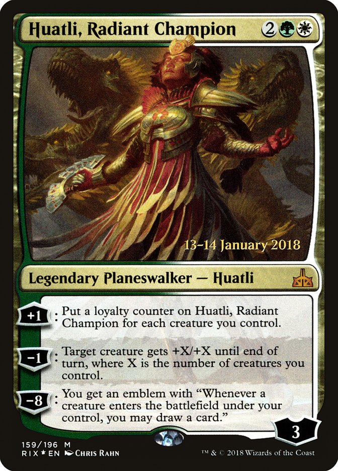 Huatli, Radiant Champion [Rivals of Ixalan Prerelease Promos] | Tables and Towers