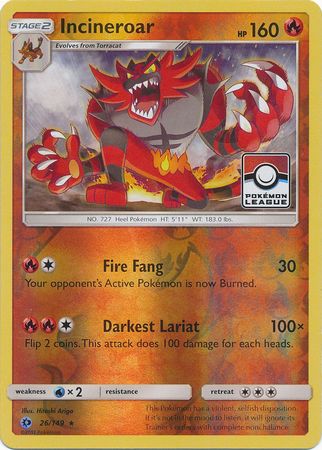 Incineroar (26/149) (League Promo) [Sun & Moon: Base Set] | Tables and Towers