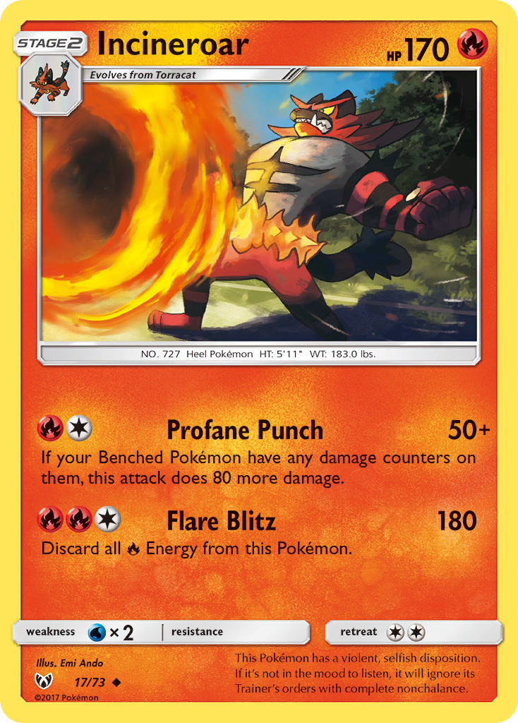 Incineroar (17/73) [Sun & Moon: Shining Legends] | Tables and Towers