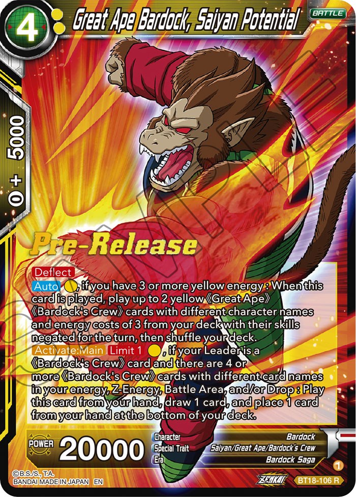 Great Ape Bardock, Saiyan Potential (BT18-106) [Dawn of the Z-Legends Prerelease Promos] | Tables and Towers