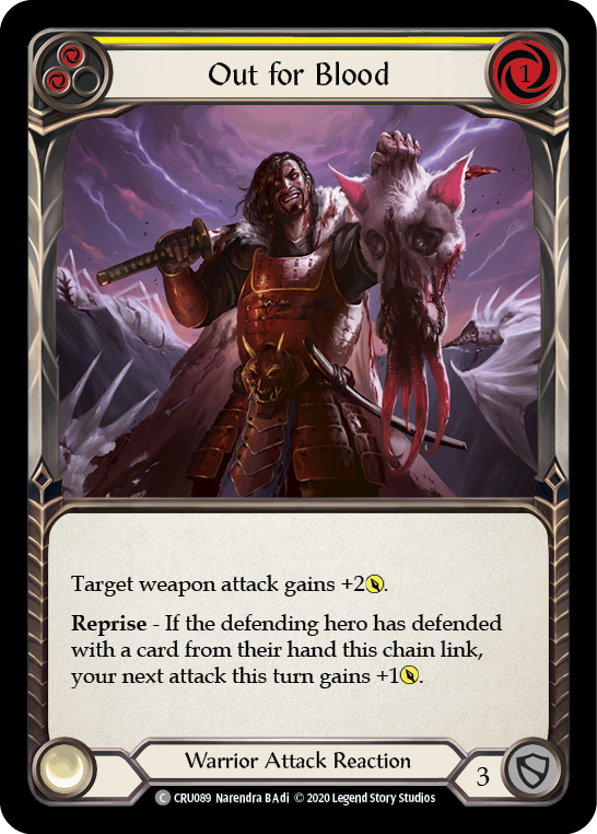 Out for Blood (Yellow) [CRU089] (Crucible of War)  1st Edition Rainbow Foil | Tables and Towers