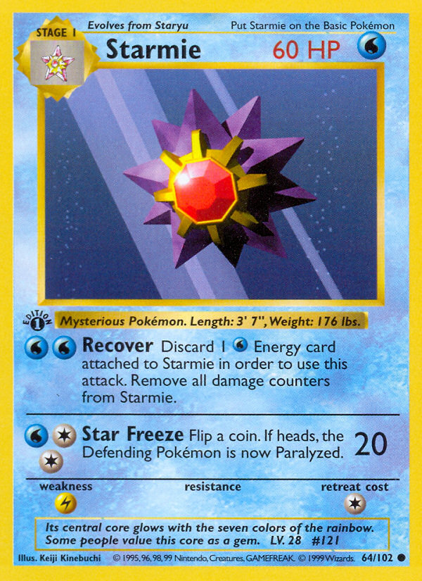 Starmie (64/102) (Shadowless) [Base Set 1st Edition] | Tables and Towers