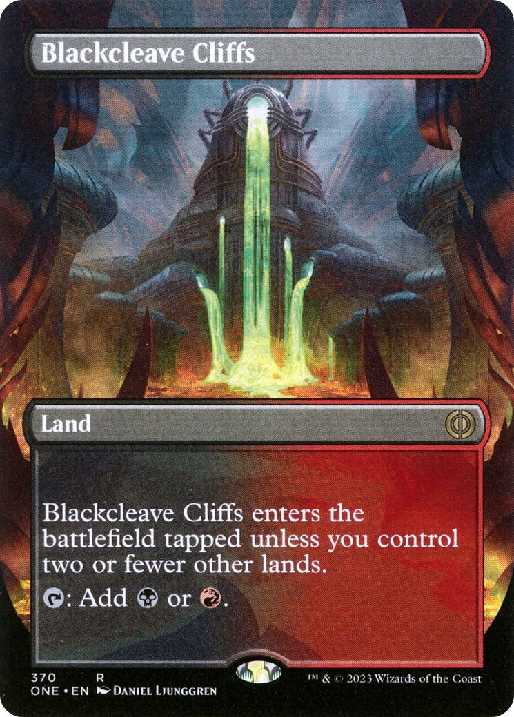 Blackcleave Cliffs (Borderless Alternate Art) [Phyrexia: All Will Be One] | Tables and Towers