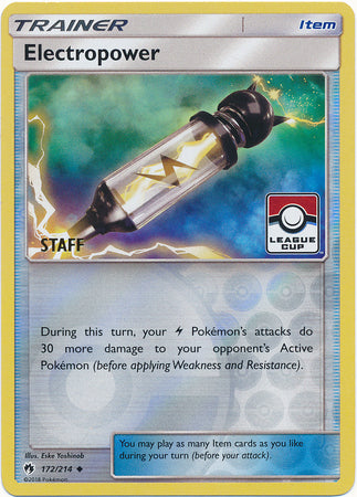 Electropower (172/214) (League Promo Staff) [Sun & Moon: Lost Thunder] | Tables and Towers