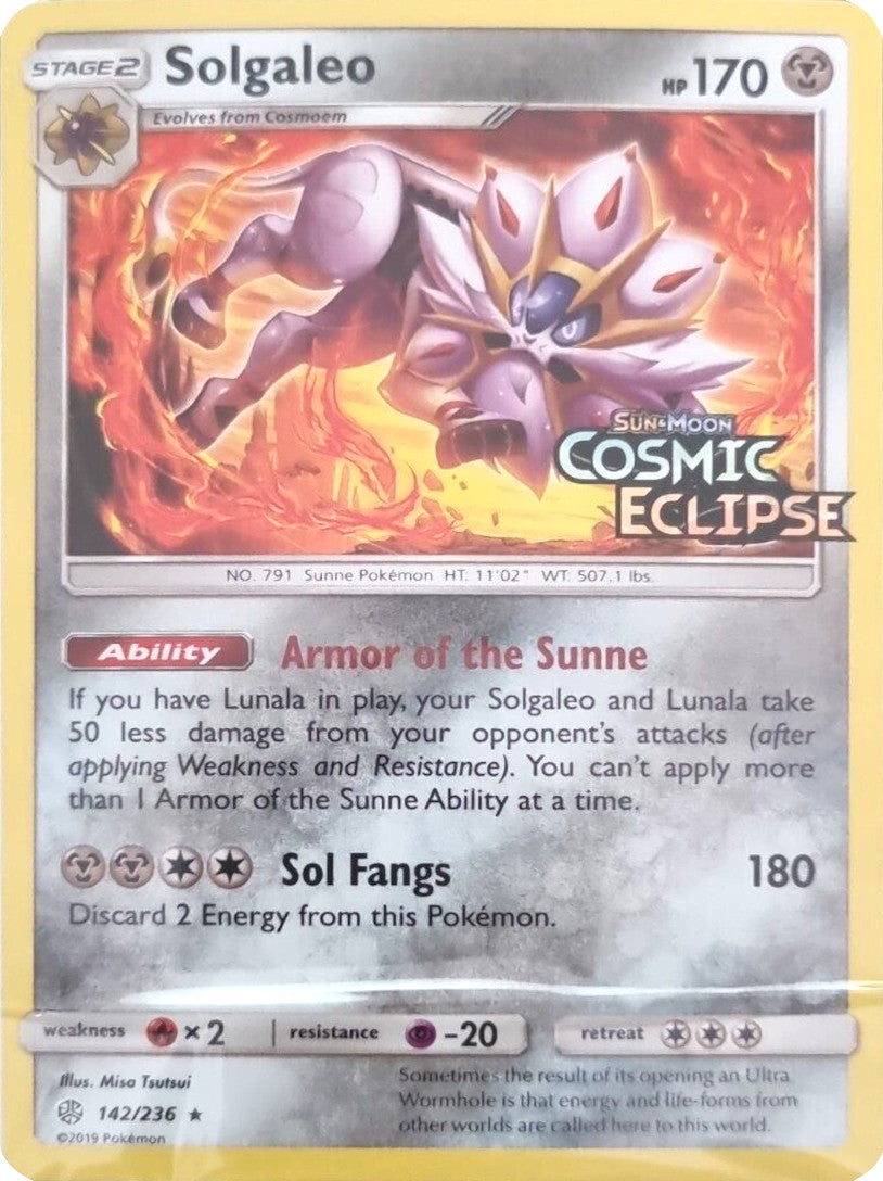 Solgaleo (142/236) (Cosmic Eclipse Stamped) [Sun & Moon: Cosmic Eclipse] | Tables and Towers