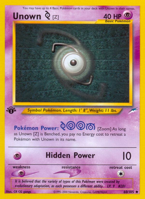 Unown [Z] (60/105) [Neo Destiny 1st Edition] | Tables and Towers