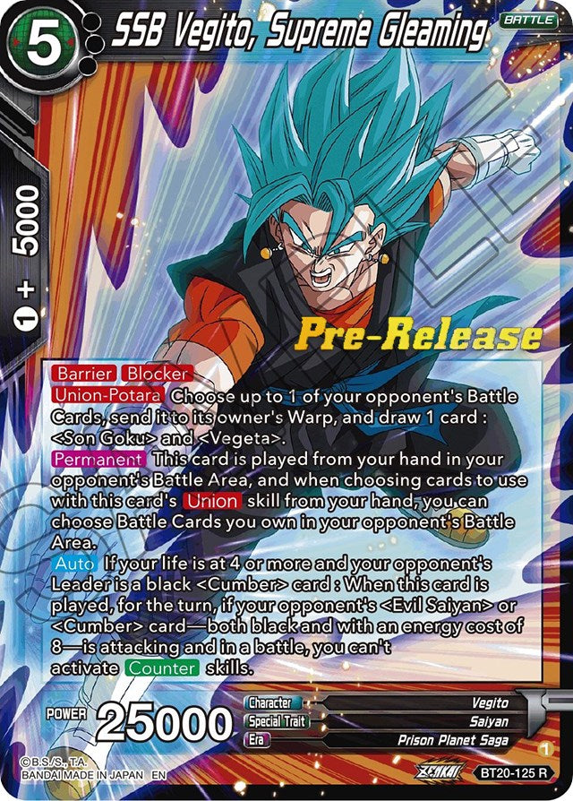 SSB Vegito, Supreme Gleaming (BT20-125) [Power Absorbed Prerelease Promos] | Tables and Towers