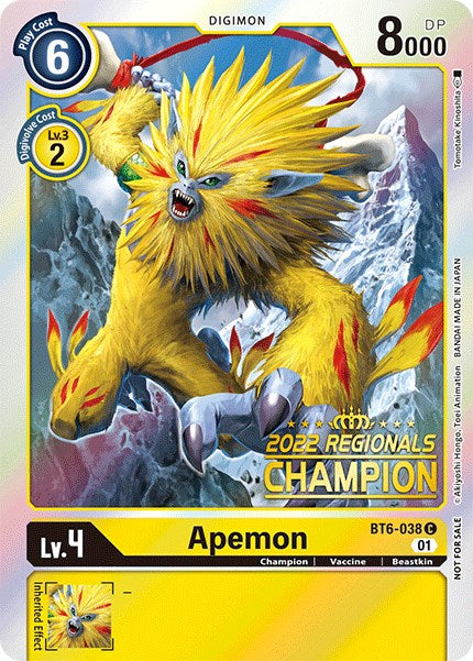 Apemon [BT6-038] (2022 Championship Online Regional) (Online Champion) [Double Diamond Promos] | Tables and Towers