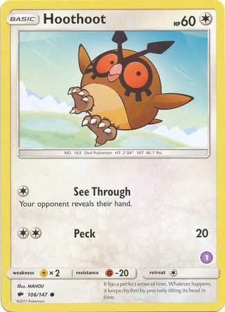 Hoothoot (106/147) (Deck Exclusive #1) [Sun & Moon: Trainer Kit - Alolan Sandslash] | Tables and Towers