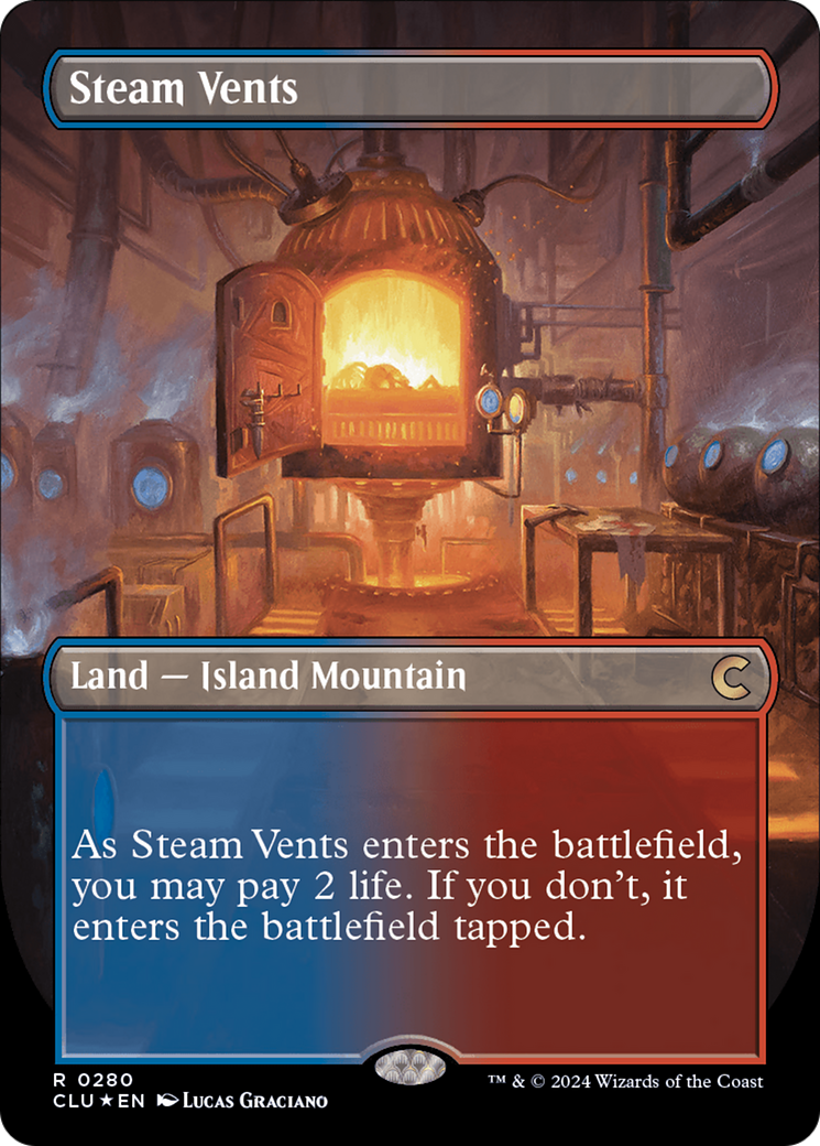 Steam Vents (Borderless) [Ravnica: Clue Edition] | Tables and Towers