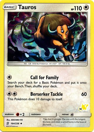 Tauros (164/236) (Pikachu Stamp #14) [Battle Academy 2020] | Tables and Towers