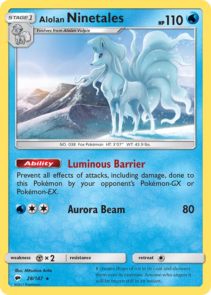 Alolan Ninetales (28/147) (Cracked Ice Holo) (Theme Deck Exclusive) [Sun & Moon: Burning Shadows] | Tables and Towers