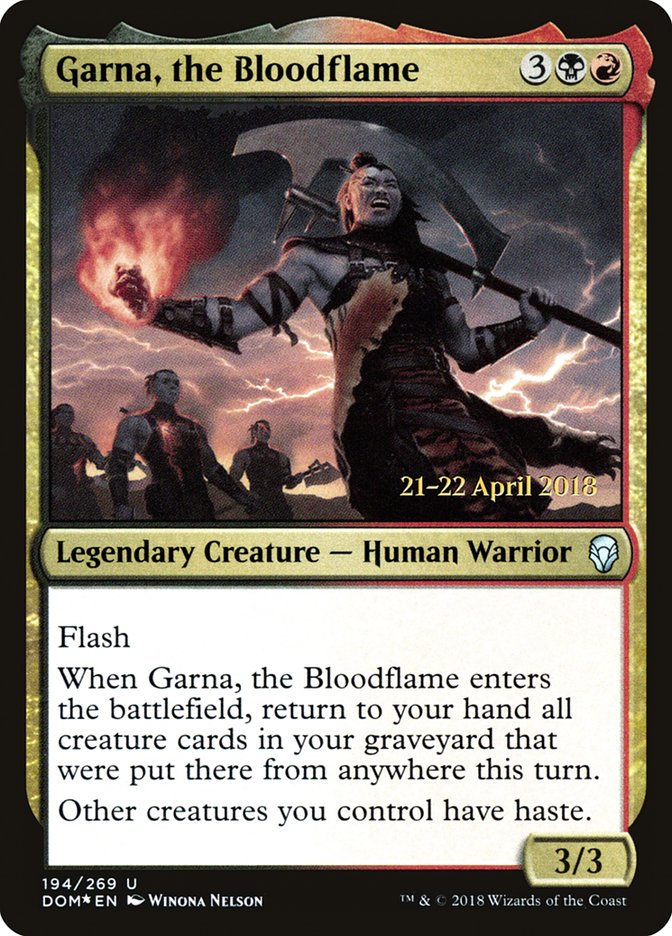 Garna, the Bloodflame [Dominaria Prerelease Promos] | Tables and Towers