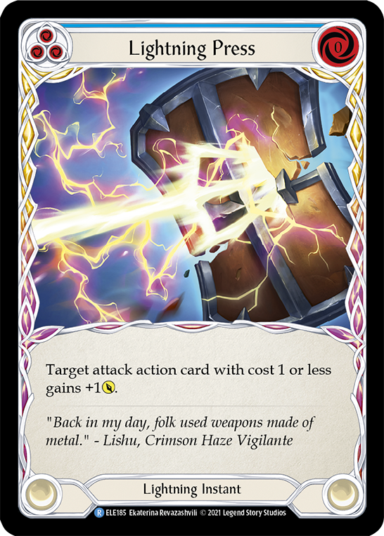 Lightning Press (Blue) [ELE185] (Tales of Aria)  1st Edition Rainbow Foil | Tables and Towers