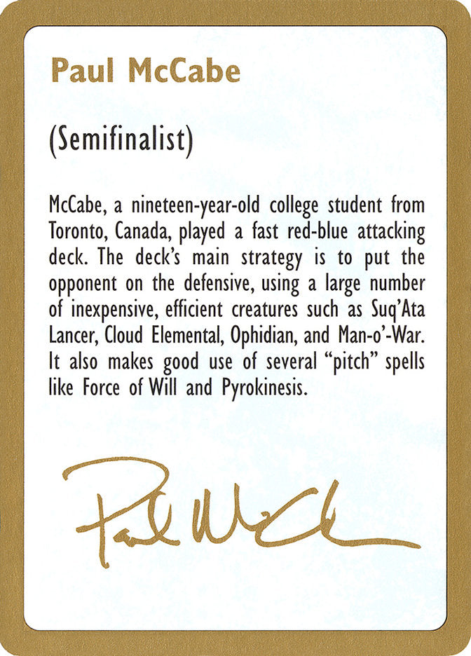 Paul McCabe Bio [World Championship Decks 1997] | Tables and Towers