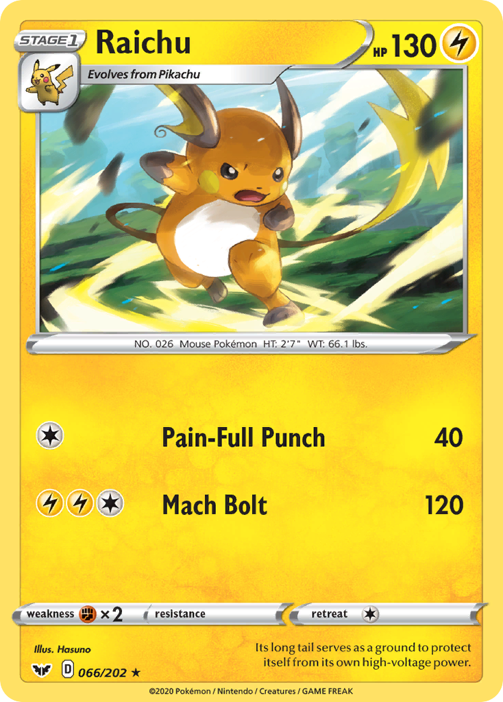 Raichu (066/202) [Sword & Shield: Base Set] | Tables and Towers