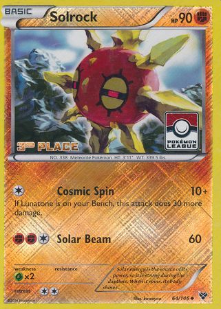 Solrock (64/146) (3rd Place League Challenge Promo) [XY: Base Set] | Tables and Towers