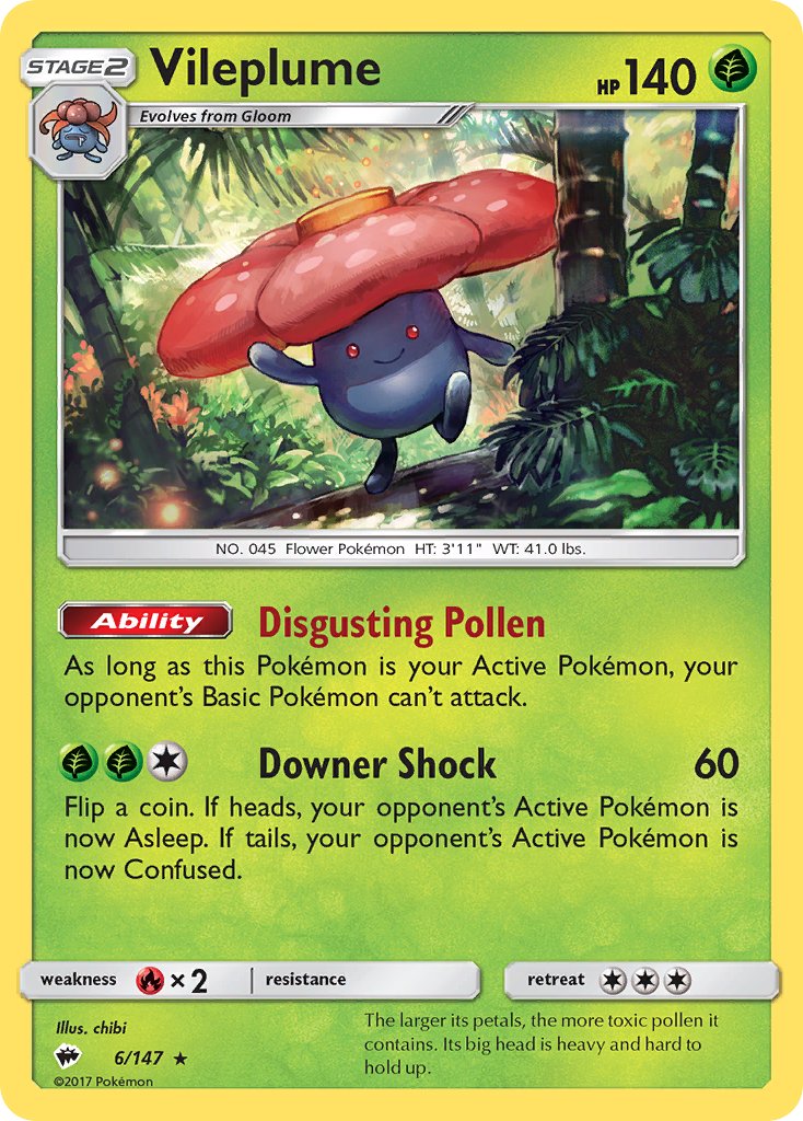 Vileplume (6/147) (Prerelease Kit Exclusive) (Theme Deck Exclusive) [Sun & Moon: Burning Shadows] | Tables and Towers