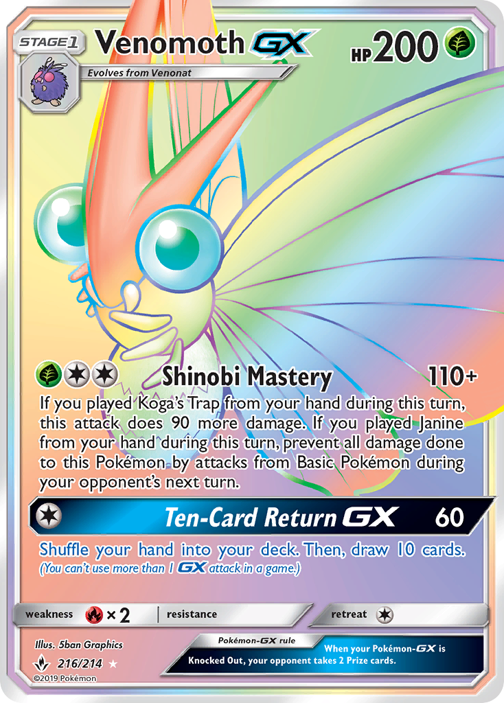 Venomoth GX (216/214) [Sun & Moon: Unbroken Bonds] | Tables and Towers