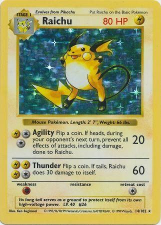 Raichu (14/102) [Base Set Shadowless Unlimited] | Tables and Towers