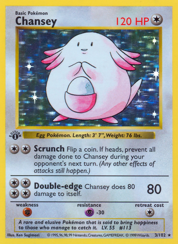 Chansey (3/102) (Shadowless) [Base Set 1st Edition] | Tables and Towers