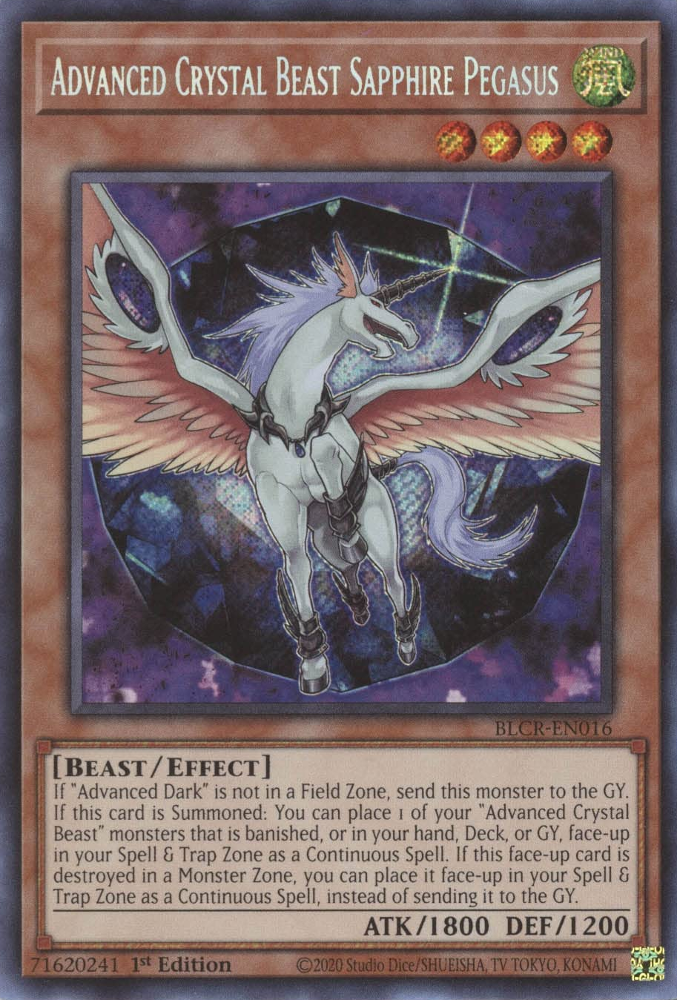 Advanced Crystal Beast Sapphire Pegasus [BLCR-EN016] Secret Rare | Tables and Towers