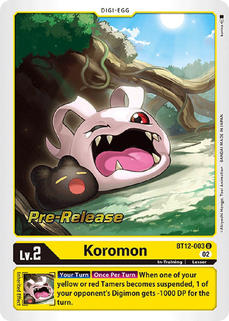 Koromon [BT12-003] [Across Time Pre-Release Cards] | Tables and Towers