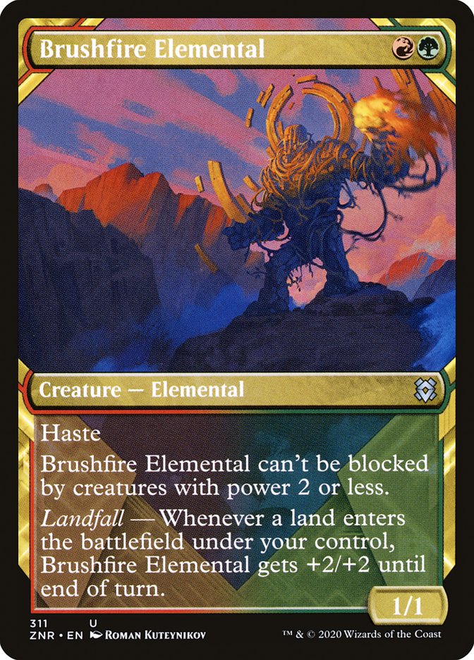 Brushfire Elemental (Showcase) [Zendikar Rising] | Tables and Towers