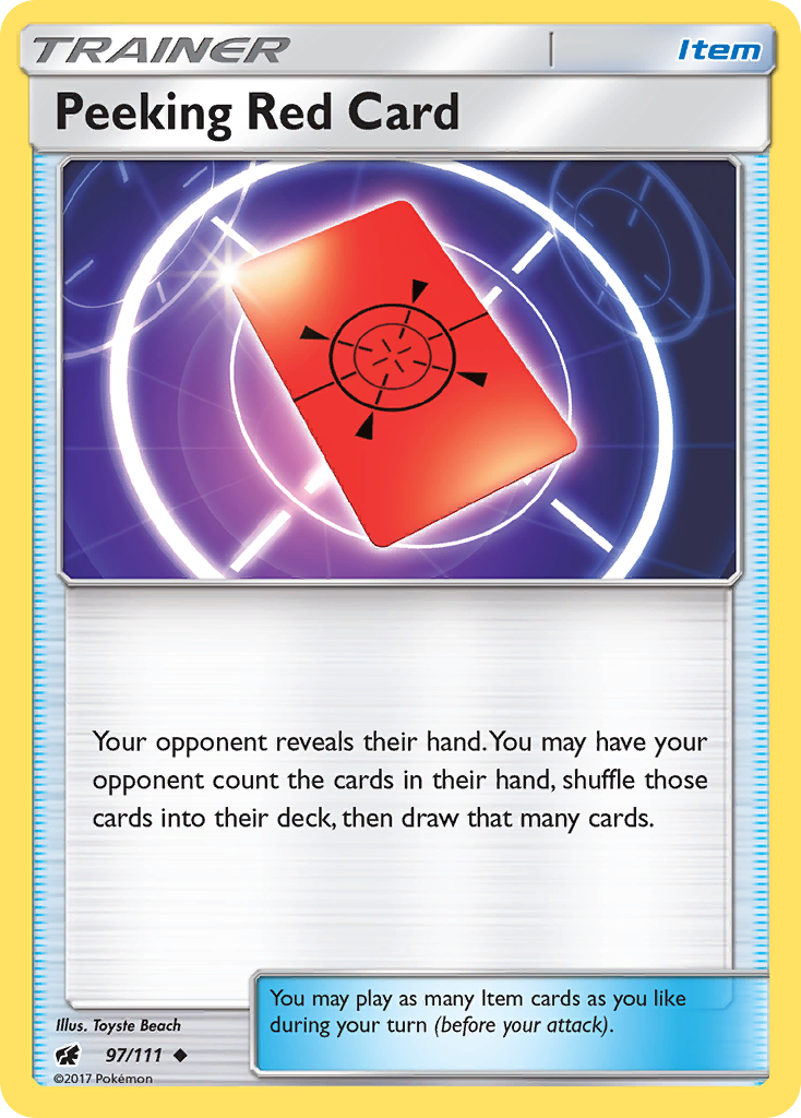 Peeking Red Card (97/111) [Sun & Moon: Crimson Invasion] | Tables and Towers