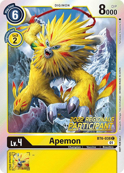 Apemon [BT6-038] (2022 Championship Online Regional) (Online Participant) [Double Diamond Promos] | Tables and Towers