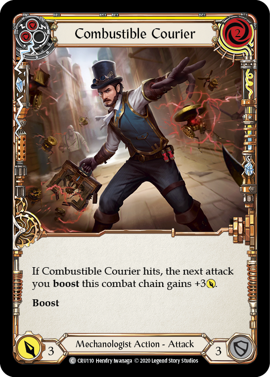 Combustible Courier (Yellow) [CRU110] (Crucible of War)  1st Edition Rainbow Foil | Tables and Towers