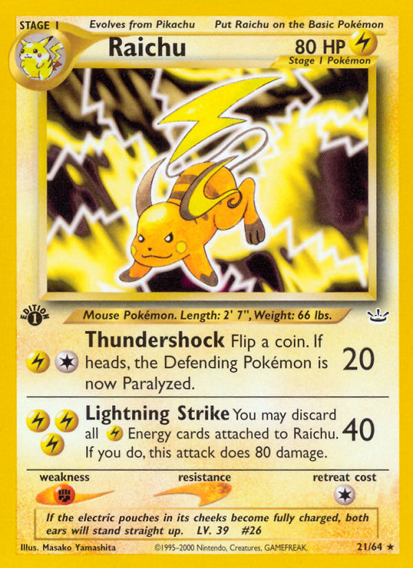 Raichu (21/64) [Neo Revelation 1st Edition] | Tables and Towers