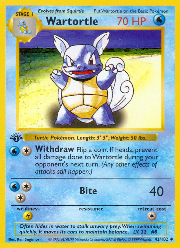 Wartortle (42/102) (Shadowless) [Base Set 1st Edition] | Tables and Towers