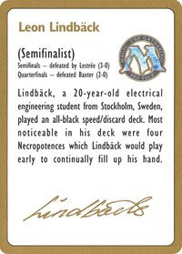 1996 Leon Lindback Biography Card [World Championship Decks] | Tables and Towers