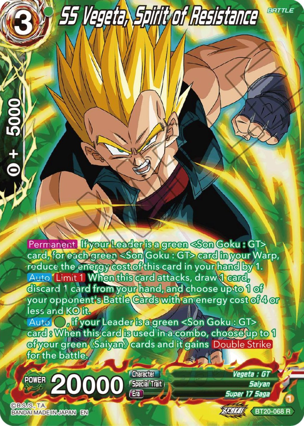 SS Vegeta, Spirit of Resistance (Silver Foil) (BT20-068) [Power Absorbed] | Tables and Towers