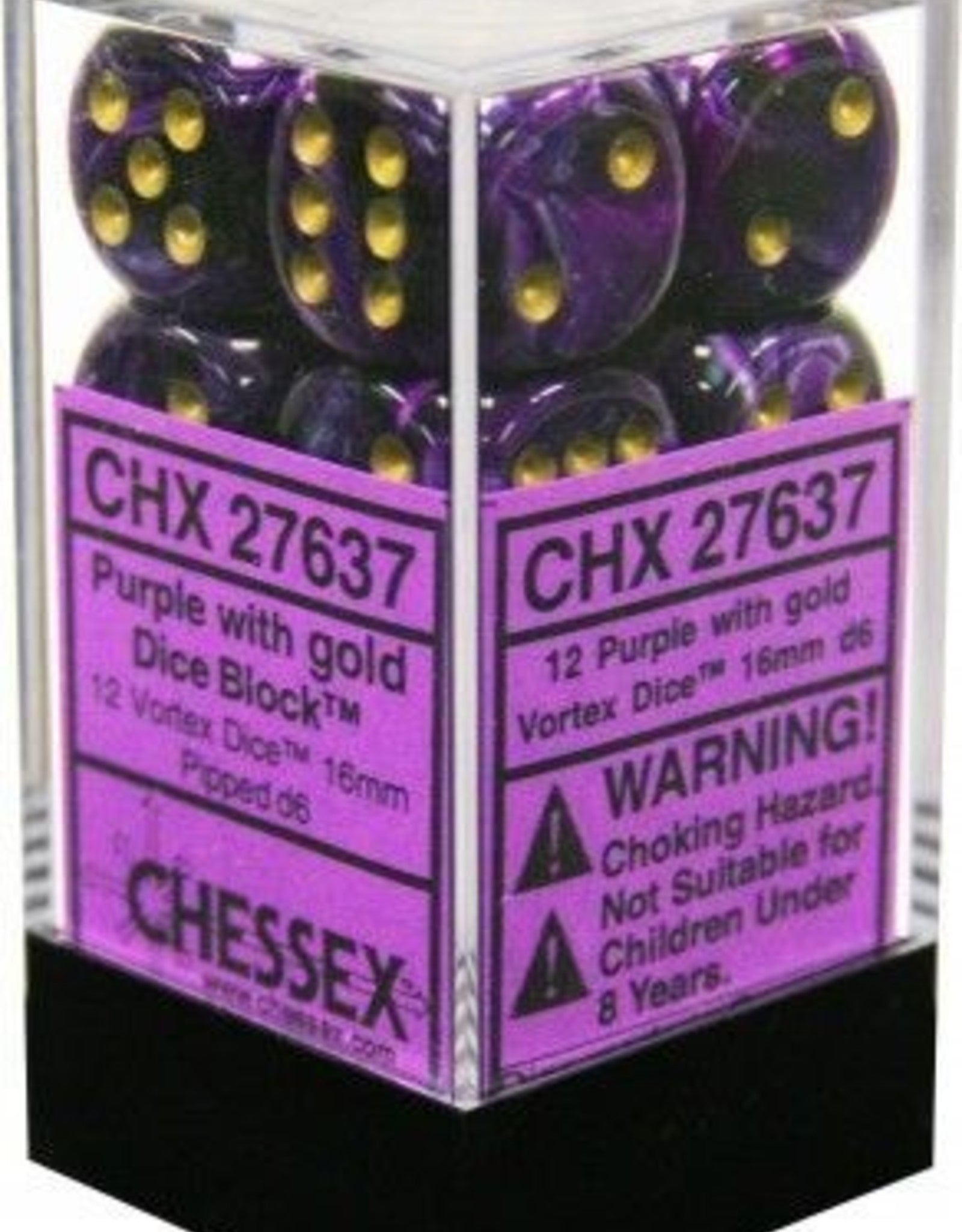 12 Vortex Purple /gold 16mm D6 Dice Block - CHX27637 | Tables and Towers