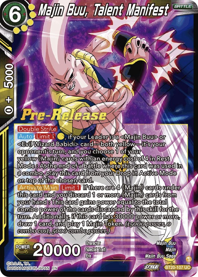 Majin Buu, Talent Manifest (BT20-107) [Power Absorbed Prerelease Promos] | Tables and Towers