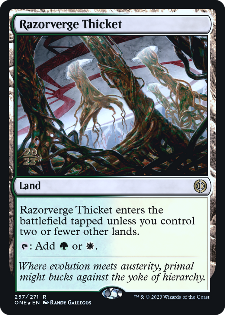 Razorverge Thicket [Phyrexia: All Will Be One Prerelease Promos] | Tables and Towers