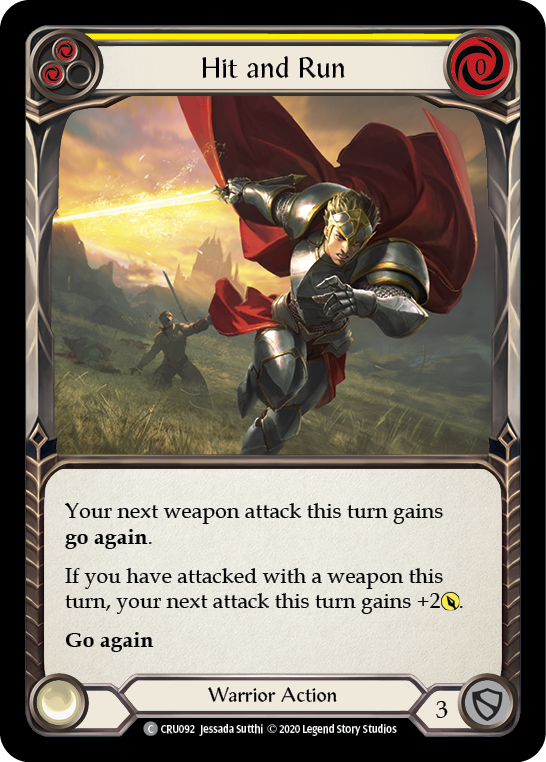 Hit and Run (Yellow) [CRU092] (Crucible of War)  1st Edition Rainbow Foil | Tables and Towers