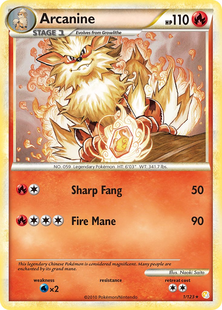 Arcanine (1/123) (Theme Deck Exclusive) [HeartGold & SoulSilver: Base Set] | Tables and Towers