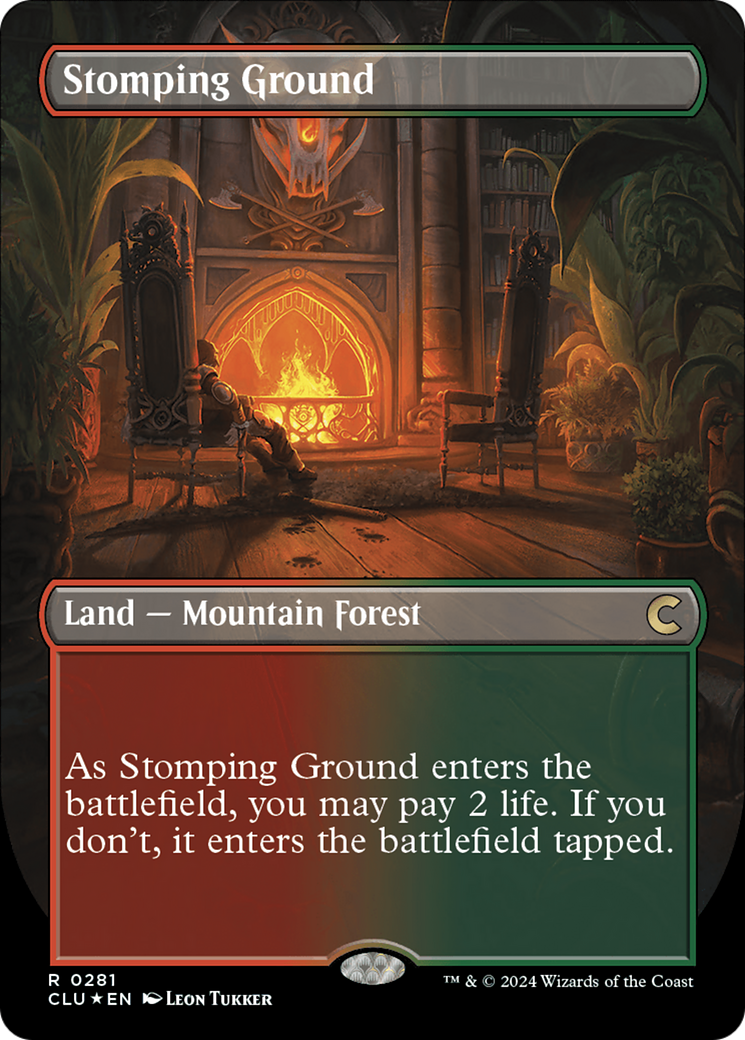 Stomping Ground (Borderless) [Ravnica: Clue Edition] | Tables and Towers