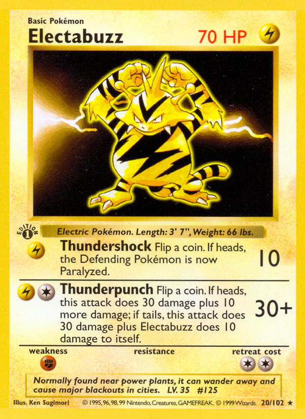 Electabuzz (20/102) (Shadowless) [Base Set 1st Edition] | Tables and Towers