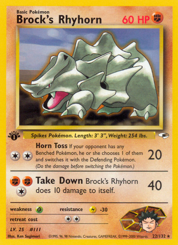 Brock's Rhyhorn (22/132) [Gym Heroes 1st Edition] | Tables and Towers