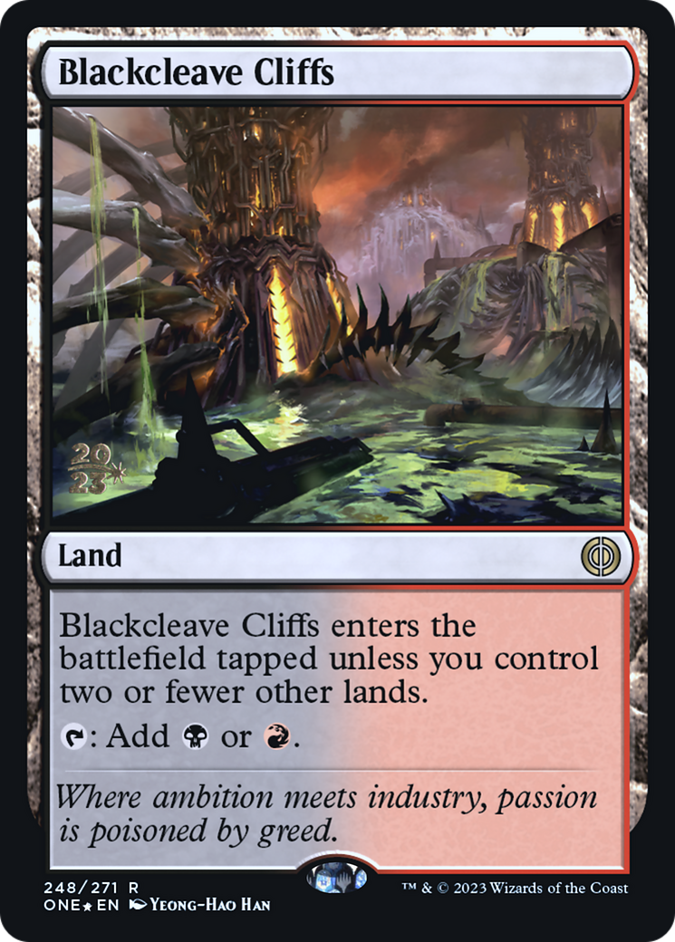 Blackcleave Cliffs [Phyrexia: All Will Be One Prerelease Promos] | Tables and Towers