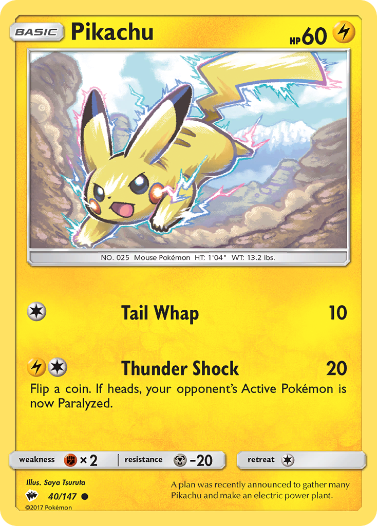 Pikachu (40/147) [Sun & Moon: Burning Shadows] | Tables and Towers