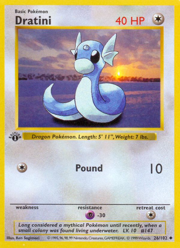 Dratini (26/102) (Shadowless) [Base Set 1st Edition] | Tables and Towers