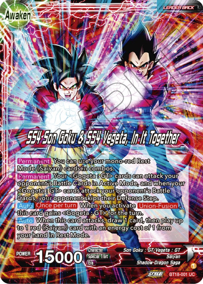 Son Goku & Vegeta // SS4 Son Goku & SS4 Vegeta, In It Together (BT18-001) [Dawn of the Z-Legends] | Tables and Towers