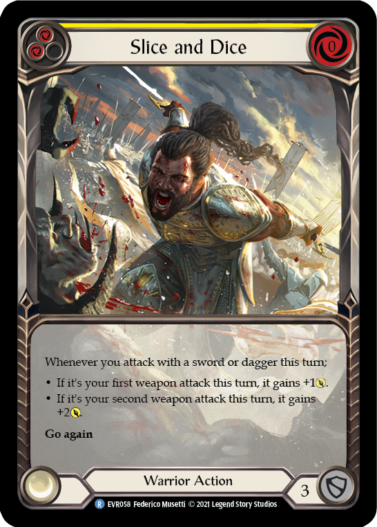 Slice and Dice (Yellow) [EVR058] (Everfest)  1st Edition Extended Art Rainbow Foil | Tables and Towers