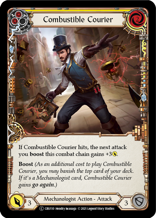 Combustible Courier (Yellow) [U-CRU110] (Crucible of War Unlimited)  Unlimited Rainbow Foil | Tables and Towers