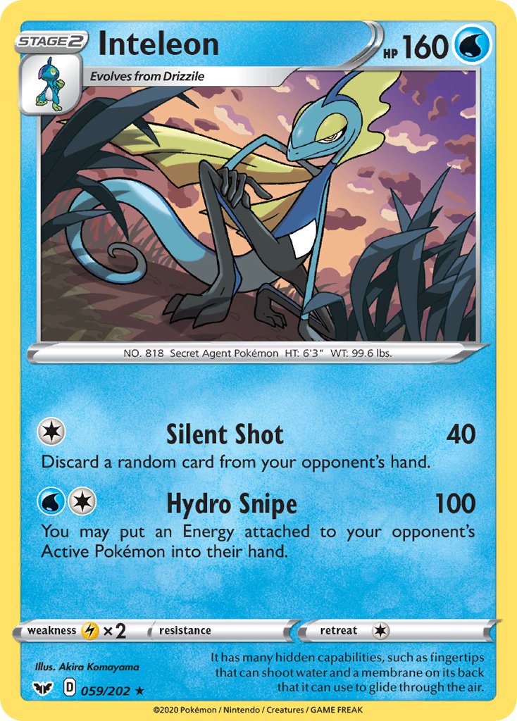 Inteleon (059/202) (Cracked Ice Holo) (Theme Deck Exclusive) [Sword & Shield: Base Set] | Tables and Towers